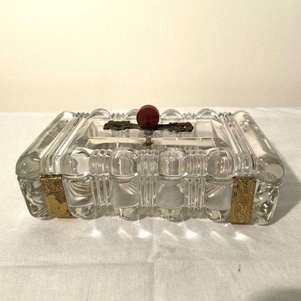vintage Baccarat Style French Cut Crystal Jewelry Cigarette lidded glass Box